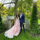 Pink sweet fashion V-neck elegant long tulle floor-length trailing ball gown evening dress prom dress gh3791