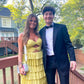 Robe de soirée longue en satin jaune élégante à bretelles spaghetti, robe de bal à plusieurs niveaux, robe de soirée formelle gh3655
