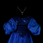 Royal Blue Vintage Ball Gown, Off‑Shoulder Puff Short Sleeves, Sequin Sweetheart Bodice, Fitted Waist, Satin A‑Line Floor‑Length Skirt, Princess Prom Evening Dress gh8881