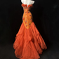 ✨Girlhomeshops-Orange Spaghetti Strap Mermaid Gown Feather 3D Beaded Floral gh10139