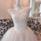 Ivory Sleeveless Beaded Exquisite Classic Cinched Waist Voluminous Skirt Long Romantic Dress, Wedding Gown gh7801