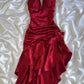 Hot Red Hosenträger Mode Sexy Einfache Mid-Länge Satin Rüschen Elegante Ballkleid Abendkleid Party Kleid Homecoming Kleid gh3234