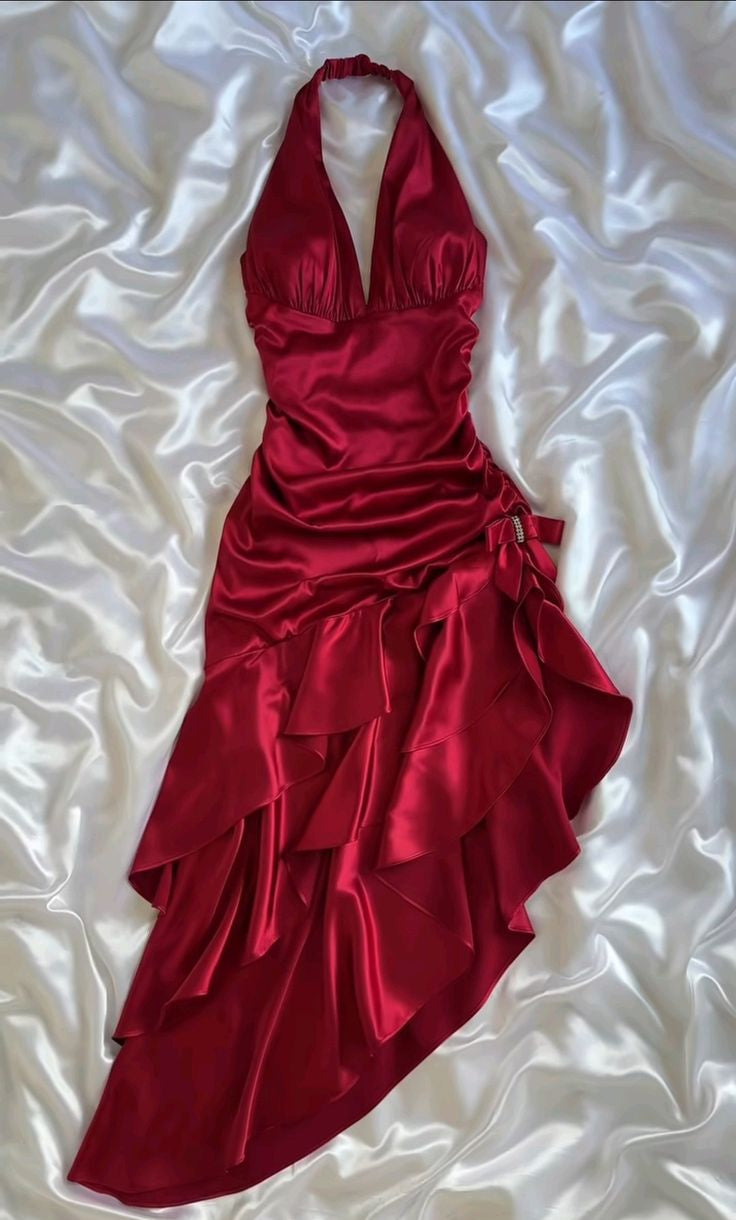 Hot Red Hosenträger Mode Sexy Einfache Mid-Länge Satin Rüschen Elegante Ballkleid Abendkleid Party Kleid Homecoming Kleid gh3234