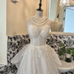 Ivory Strapless Waist-Cinched Rhinestone Voluminous Full Flared Skirt Romantic Dress, Wedding Gown gh7664