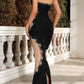 Schwarzes, glamouröses langes Abendkleid mit exquisiter Perlenstickerei gh6877