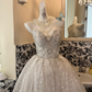 Light Gray Apricot Strapless Waist-Cinched Full Flared Long Vintage Romantic Dress, Wedding Gown gh7504