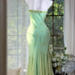 Light Mint Green Halter Beaded Irregular Mermaid Evening Dress with Matching Shawl, Prom Gown gh9509
