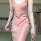 Peach Pink V‑Neck Spaghetti Strap Long Evening Gown, Fitted Mermaid Maxi Dress, Stretchy Soft Fabric Formal Dress gh8940