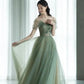 Grünes, wunderschönes, bezauberndes, langes Tüllkleid mit Blumenapplikationen, formelles Ballkleid, Abendkleid, Partykleid gh2530