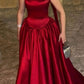 Robe de bal bordeaux en satin à col halter | Robe longue de gala élégante et luxueuse avec traîne nouée à la taille gh6474
