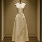 ✨Girlhomeshops-Cream Beige Pearl Floral Embroidery Cheongsam Qipao gh10450
