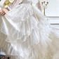 Ivory Vintage High‑Neck Lace‑Sleeve Tiered‑Ruffle Cake‑Skirt Long Train Ballgown Wedding Dress gh8786