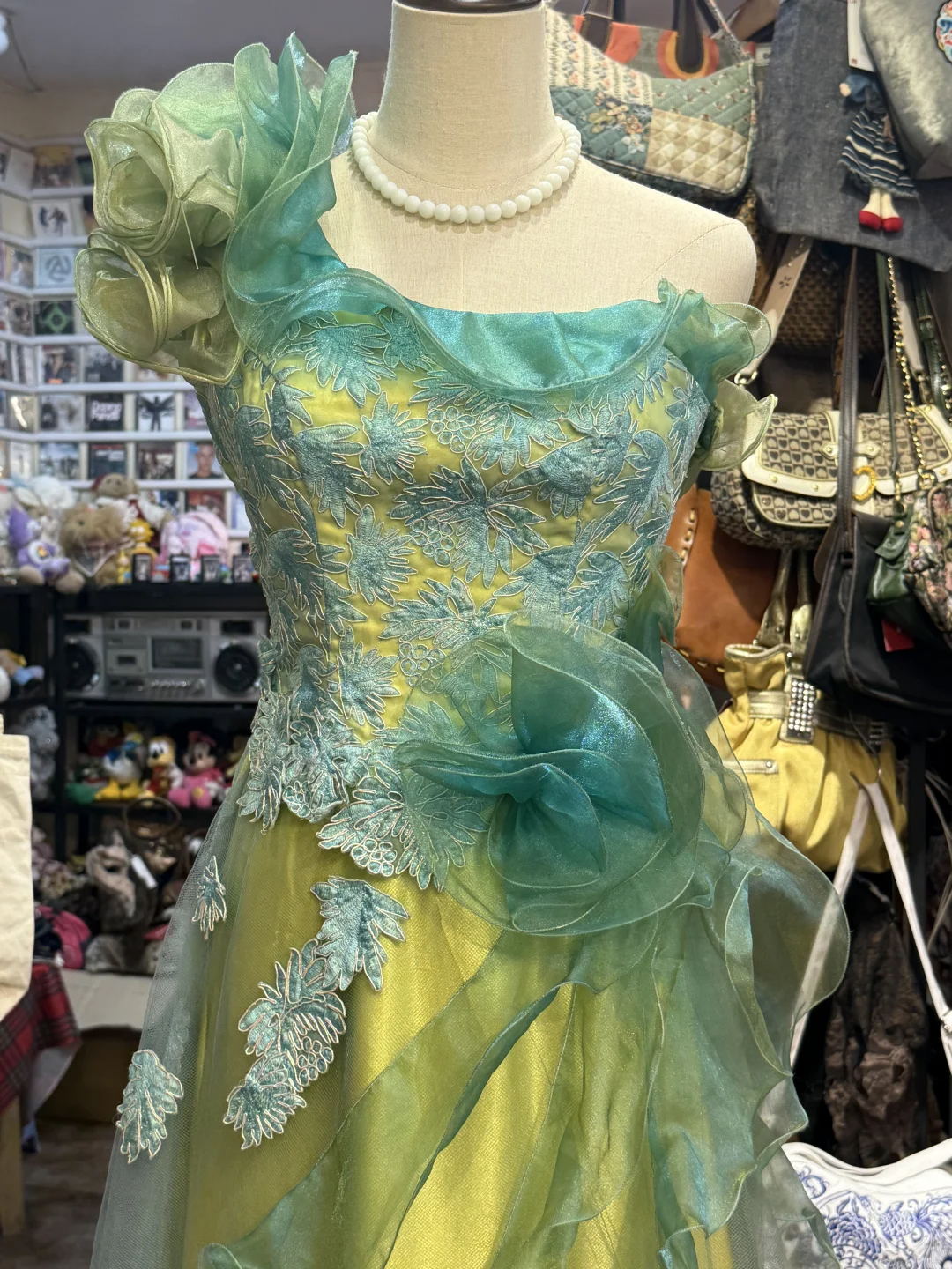 Robe de soirée longue en satin et tulle, élégante, dégradé de couleurs, style rétro, florale exquise, jaune et vert, gh4139