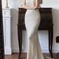 Silver‑White Sequin Vintage Prom Gown, Strapless Straight Bandeau Neckline, All‑Over Beaded Sequin Fitted Mermaid Silhouette, Long Mermaid Train, Sexy Vintage Evening Prom Dress gh8784