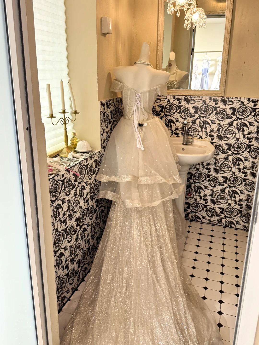 Ivory Bow Neckline with Silver Embellishments, Waist-Cinched Full Flared Long Vintage Romantic Dress, Wedding Gown gh7566