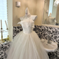 Ivory Strapless Waist-Cinched Voluminous Princess Skirt Long Romantic Dress, Wedding Gown gh7720