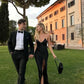 Robe de soirée longue en satin noir élégante et sexy avec fente latérale pour invités de mariage gh3431