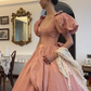 Vintage Pink Puff Sleeve Fitted Waist Princess Flared Skirt Prom & Evening Party Dress gh8498