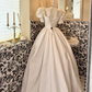 White Puff Sleeve Beaded Waist-Cinched Full Flared Long Vintage Romantic Dress, Wedding Gown gh7517