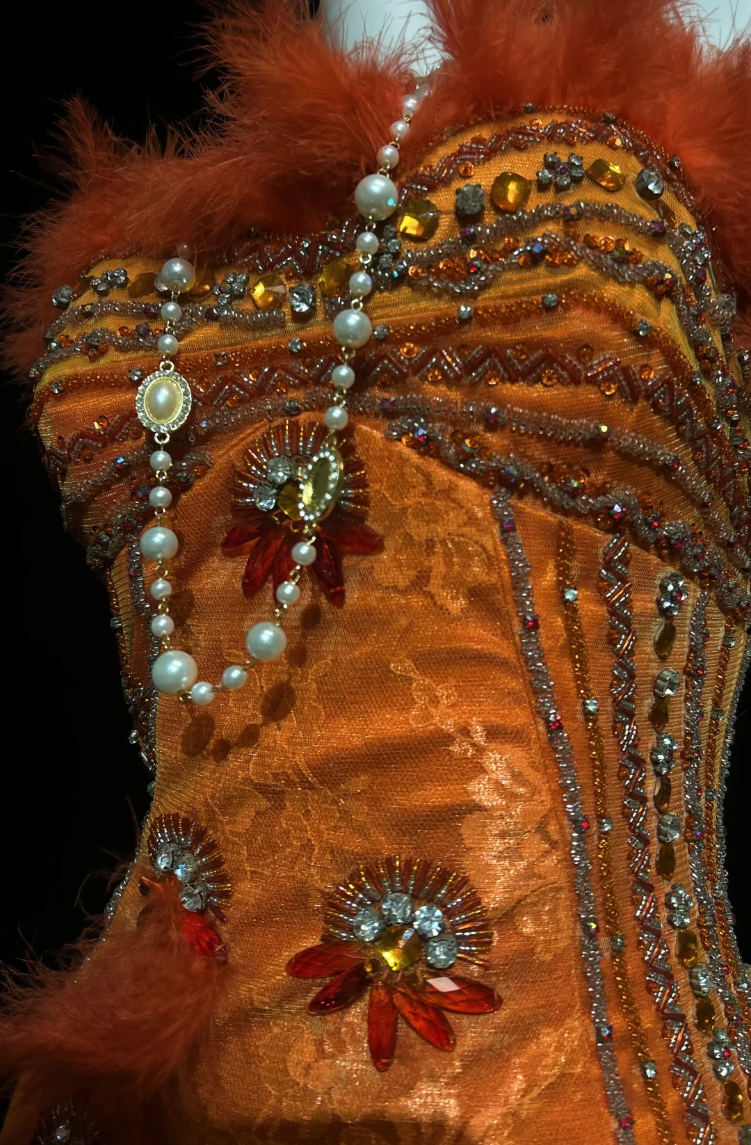 ✨Girlhomeshops-Orange Spaghetti Strap Mermaid Gown Feather 3D Beaded Floral gh10139