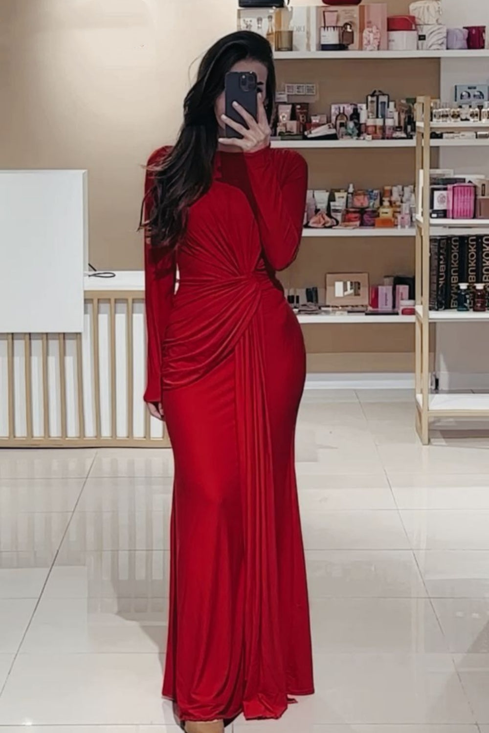 girlhomeshops-Rotes langärmeliges Kleid gh6262