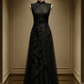✨Girlhomeshops-Black 3D Floral Irregular Tulle Overlay Qipao Cheongsam Evening Gown gh10389
