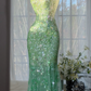 Mint Green V-Neck Sleeveless Fully Sequined Beaded Mermaid Evening Dress, Prom Gown gh9525