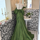 Green Strapless Soft Neckline Waist-Cinched Fitted Ruched Mermaid Skirt Long Romantic Dress gh7624