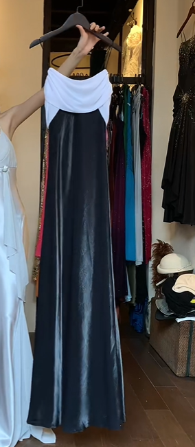 Black White Color Block Off Shoulder Evening Gown Draped Neck Sheath Long Formal Prom Dress gh9728