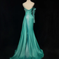 Spaghetti Straps Teal Prom Dress Sweetheart Neck Satin Hand Beaded High Slit Formal Gown gh9551