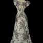 Vintage Oil‑Painting Floral Print Midi Gown, Off‑The‑Shoulder Ruffle Short Sleeves, Fitted Waist, Flared Midi Mermaid Skirt, Ruffled Hem, Retro Garden Prom Photoshoot Party Dress gh8871