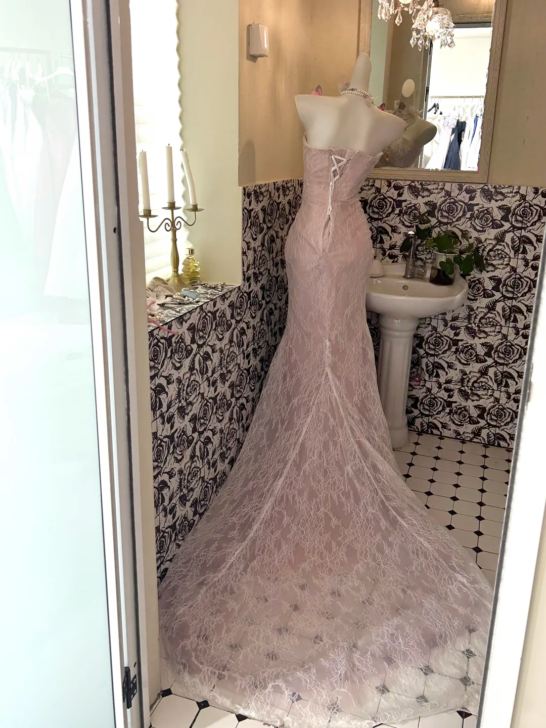 Light Pink Strapless Fitted Waist Slim Mermaid Sexy Romantic Dress, Wedding Gown gh7674