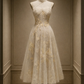 ✨Girlhomeshops-Champagne Pearl Strap Qipao Bridal Gown with Gold Embroidery Feather Tulle gh10515