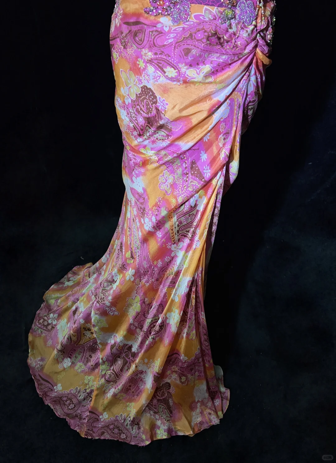 Spaghetti Straps Mermaid Prom Dress Pink Orange Gradient Paisley Floral Print Hand Beaded Formal Gown gh9550