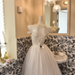 Ivory Off-the-Shoulder Exquisite Beaded Waist-Cinched Full Flared Skirt Long Romantic Dress, Wedding Gown gh7743