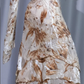 Champagne Floral Beaded Evening Dress, Spaghetti Strap Chiffon Gown with Printed Shawl & Layered Ruffle gh9911