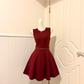 Women Burgundy Homecoming Dress, Sleeveless Simple Round Neck, Fitted Bodice With Delicate Thin Chain Waist Trim, High Waist Flared A-Line Mini Skirt For Cocktail Evening Party gh9258
