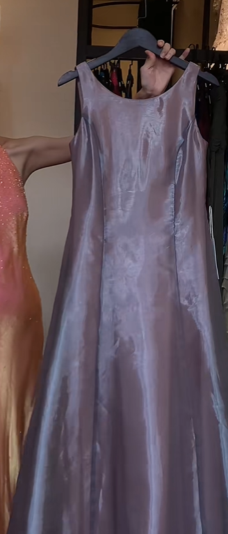 Dusty Purple Sleeveless Long Formal Gown 3D Floral Satin A-Line Evening Dress gh9671