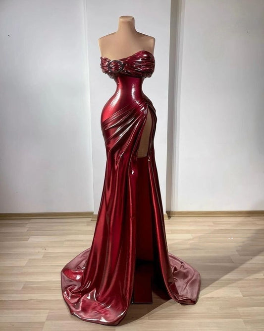Robe de bal longue et sexy à fente, bordeaux, tendance gh4963