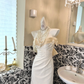 White Strapless Waist-Cinched Slim Hip-Hugging Sexy Long Romantic Dress, Wedding Gown gh7700