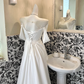 White Off-the-Shoulder Satin Waist-Cinched Slit Sexy Long Romantic Dress, Wedding Gown gh7718