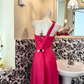 Magenta One-Shoulder Waist-Cinched Sexy Elegant Romantic Dress, Wedding Gown gh7586