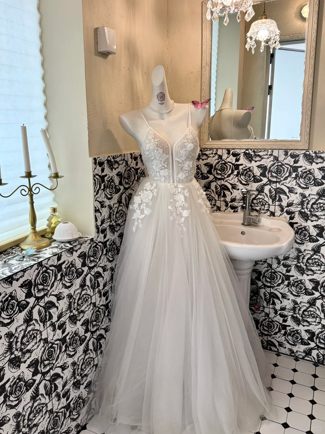 Ivory Spaghetti Strap Embroidered Waist-Cinched Full Flared Elegant Vintage Romantic Dress, Wedding Gown gh7567