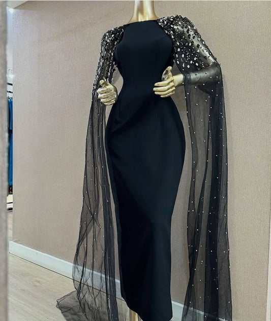 Girlhomeshops-Black exquisite beaded long tulle satin tight prom dress evening dress birthday party dress gh5384