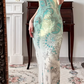 Mint‑Green‑White Ombré Vintage Halter Prom Gown, All‑Over Hand‑Beaded Embroidery, Geometric & Floral Motifs, Fitted Bodycon Mermaid Silhouette, Side High Slit, Evening Prom Dress gh8817