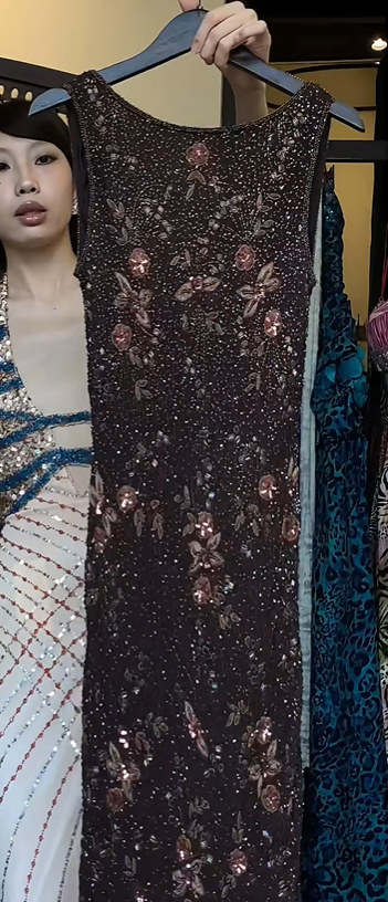 Black Sleeveless Round Neck Evening Gown Pink Floral Sequin Hand Beaded Long Formal Prom Dress gh9747