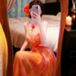 Orange‑Red Tie‑Dye Spaghetti Straps Evening Gown, Deep V Neck Cutout Waist Chiffon Floor‑Length Prom Dress gh9142
