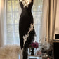 Robe de soirée noire rétro sexy à bretelles spaghetti, dentelle exquise, longue, moulante, coupe slim, élégante, gh3618
