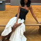 Sleeveless Black-White Contrast Mermaid Gown | Luxury Elegant Asymmetrical Ruffle Floor-Length Dress for Gala Ball gh6478