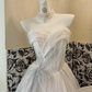 Light Gray Strapless Cinched Waist Voluminous Skirt Long Romantic Dress, Wedding Gown gh7826